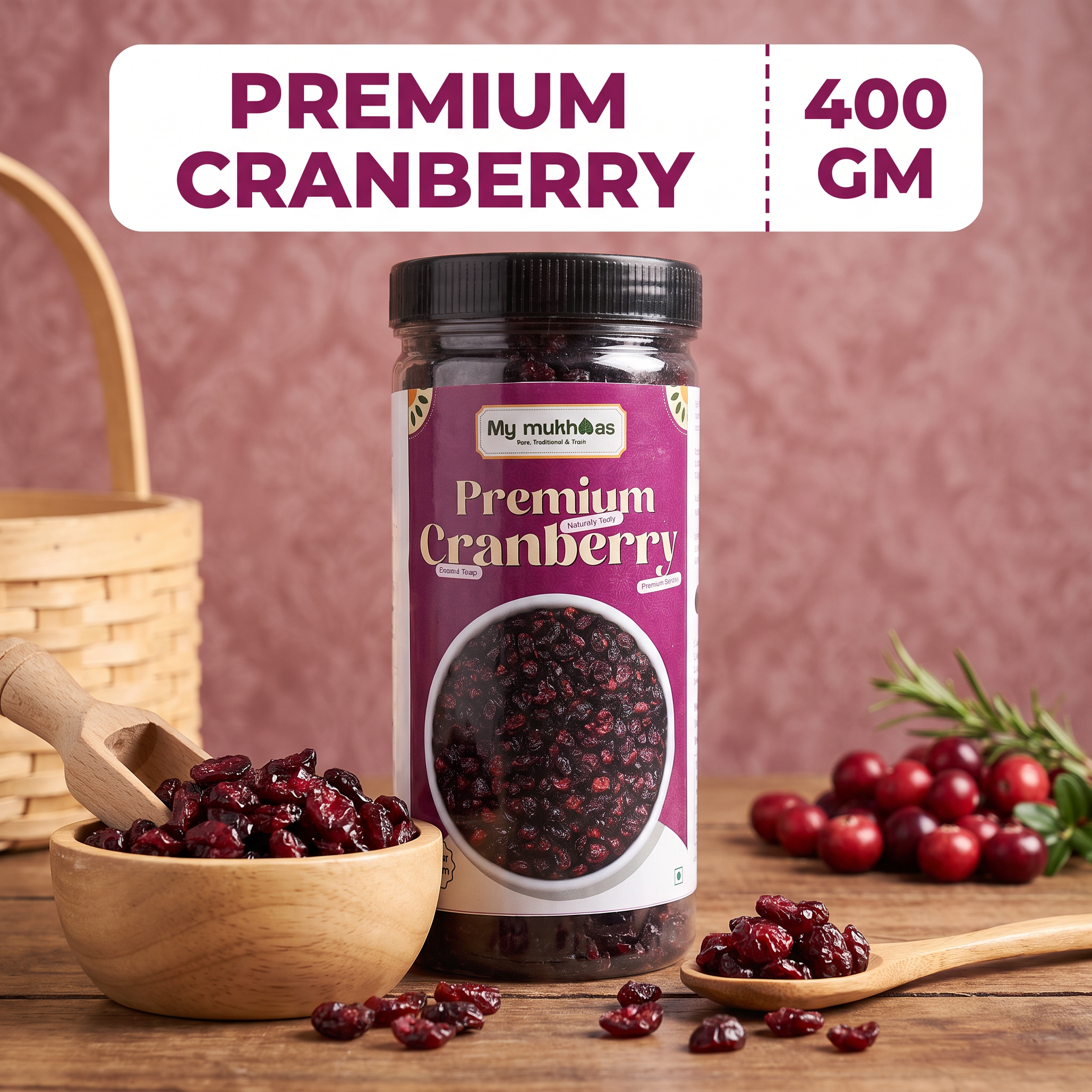 Premium Dried Cranberries | Sweet & Tangy, Naturally Tasty | 400 GM
